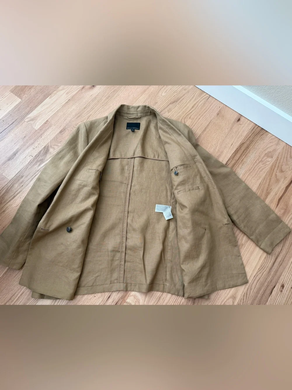 Banana Republic Linen Double Breasted Blazer Iced Latte Tan Size 18